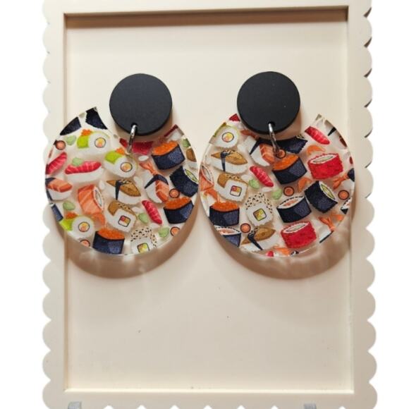 Acrylic Sushi Print Dangle Earrings - Picture 1 of 3